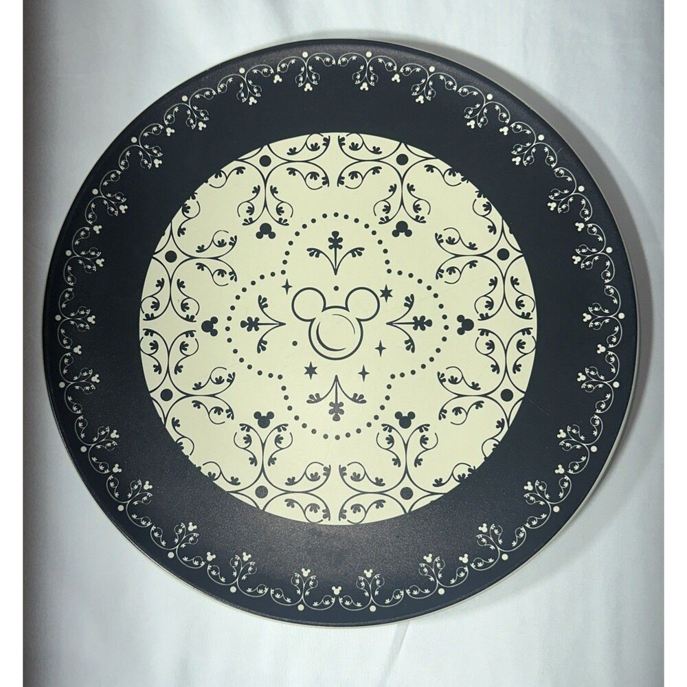 Disney Kitchen Mickey Dinner Plate Black Scroll Hidden Mickey 11” HTF
